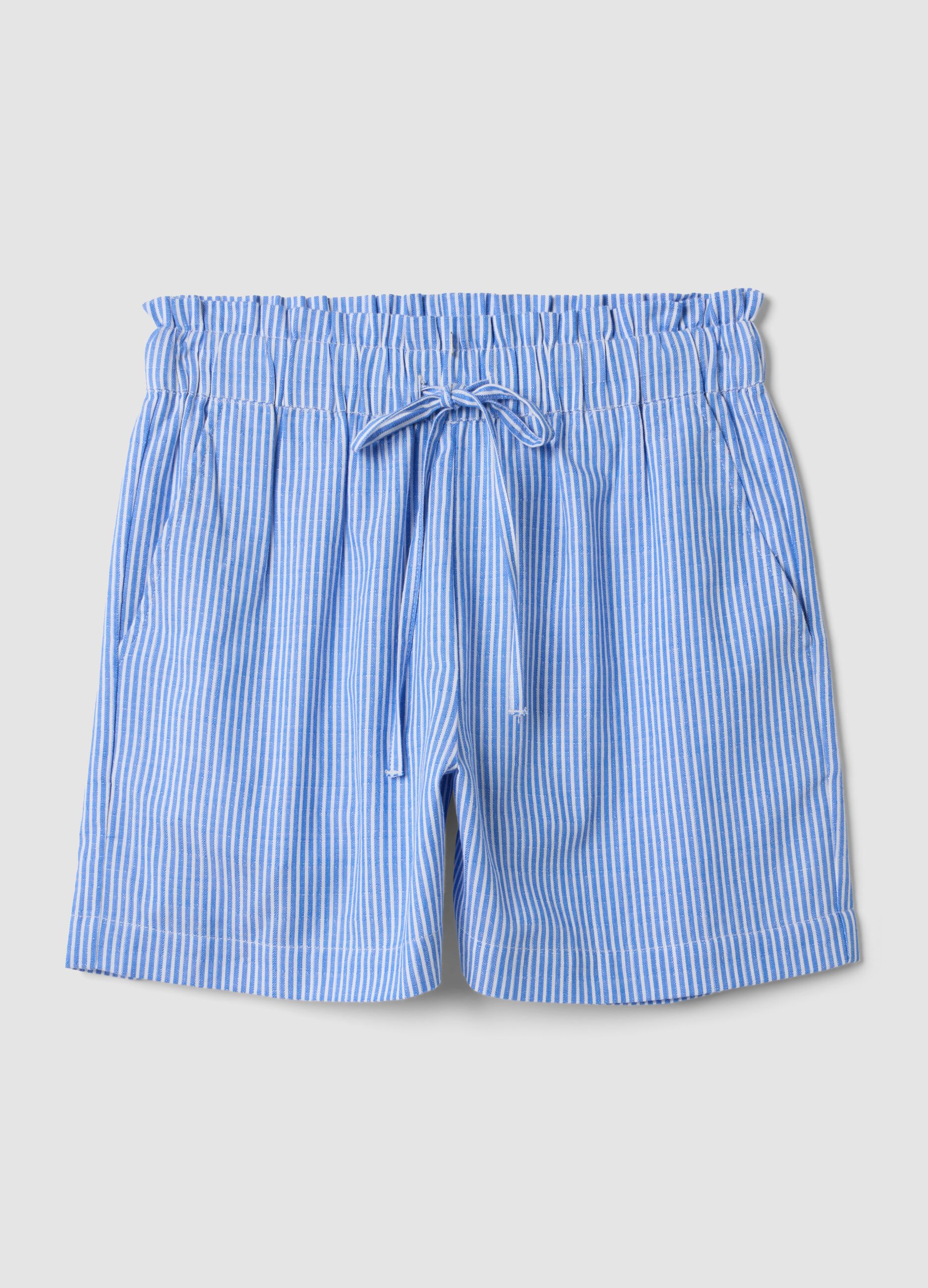 Blau gestreifte Shorts aus reiner Baumwolle