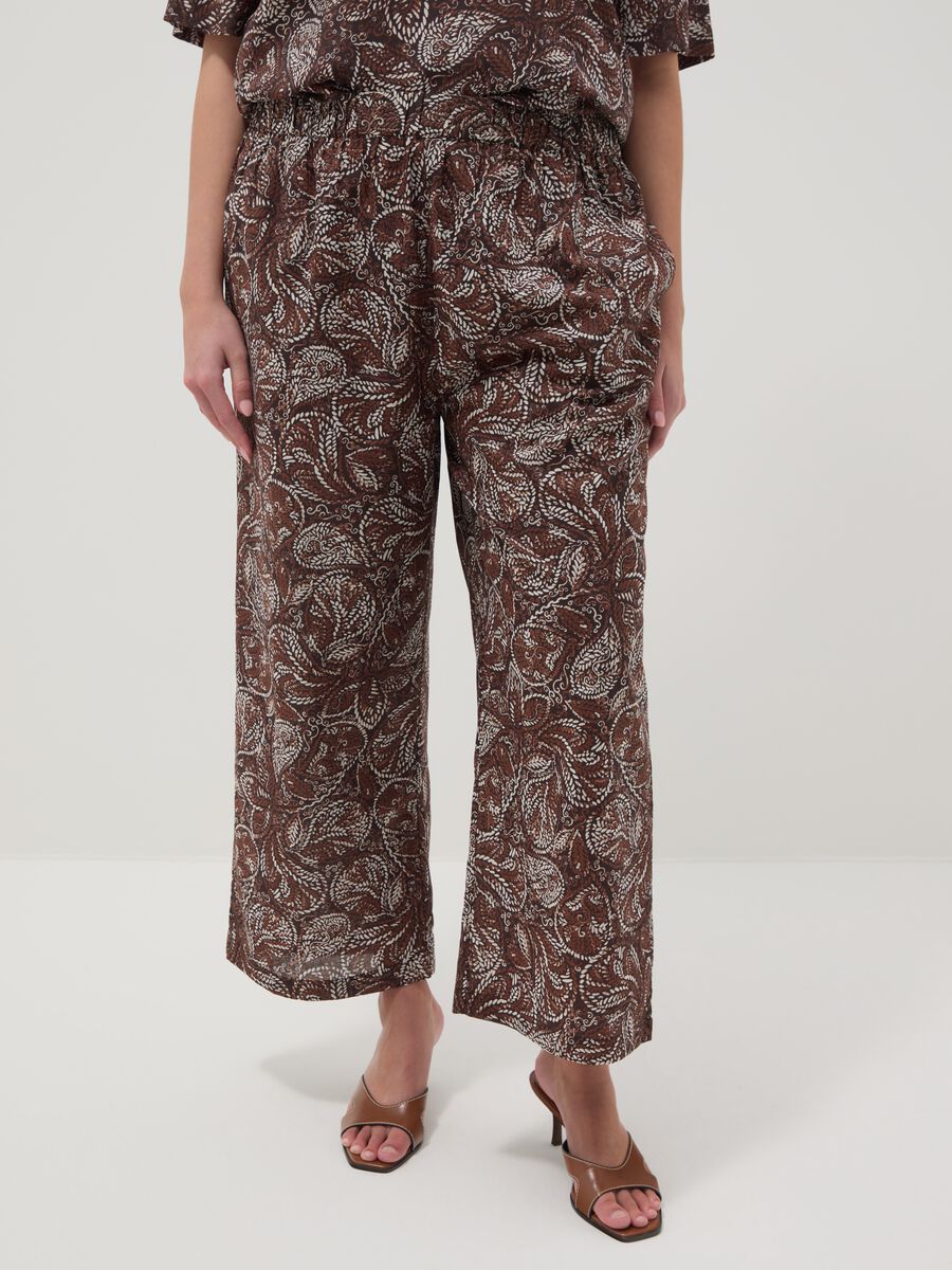 Brown wide-leg trousers in pure cotton_2