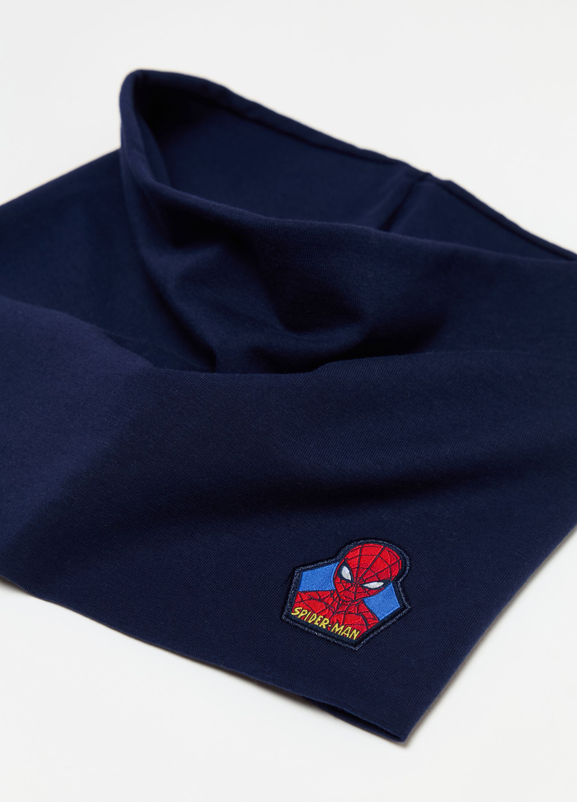 Stretch neck warmer with Spider-Man patch