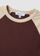 T-shirt castanha em algod&atilde;o el&aacute;stico com decote redondo e mangas em contraste_2