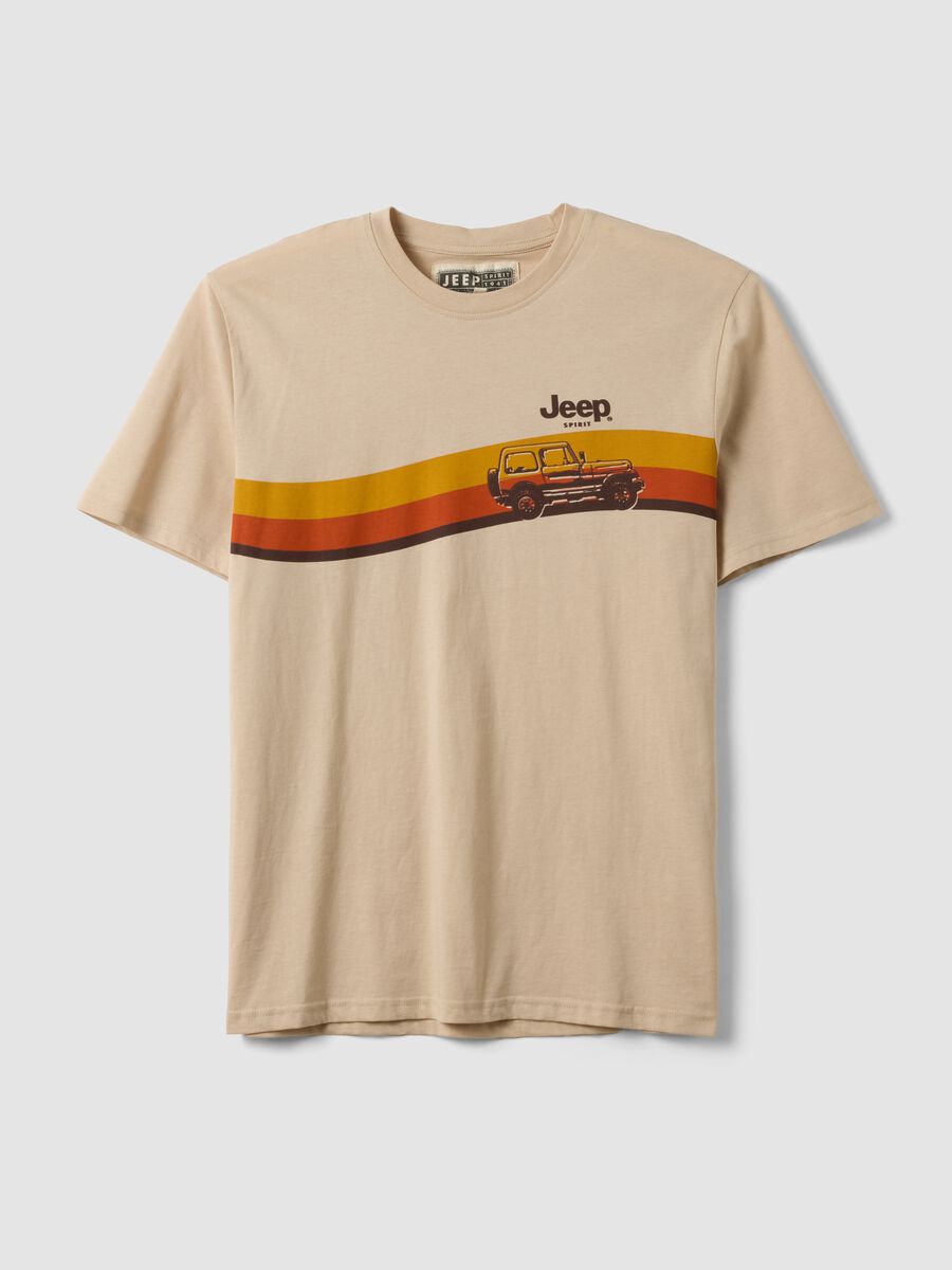 Beige T-Shirt aus reiner Baumwolle im Regular Fit mit Druck_4