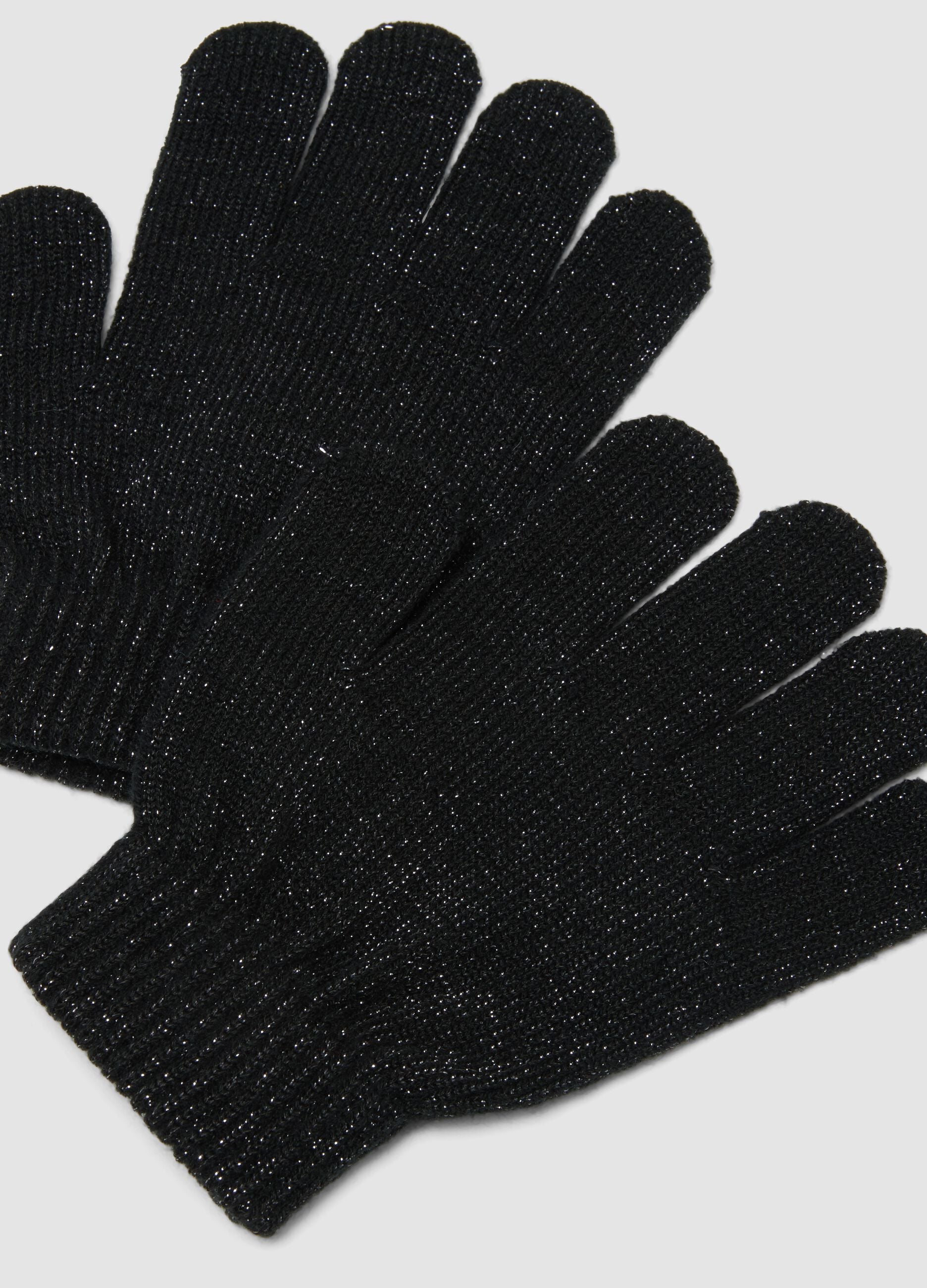Schwarze Stretch-Handschuhe mit Glanzf&auml;den