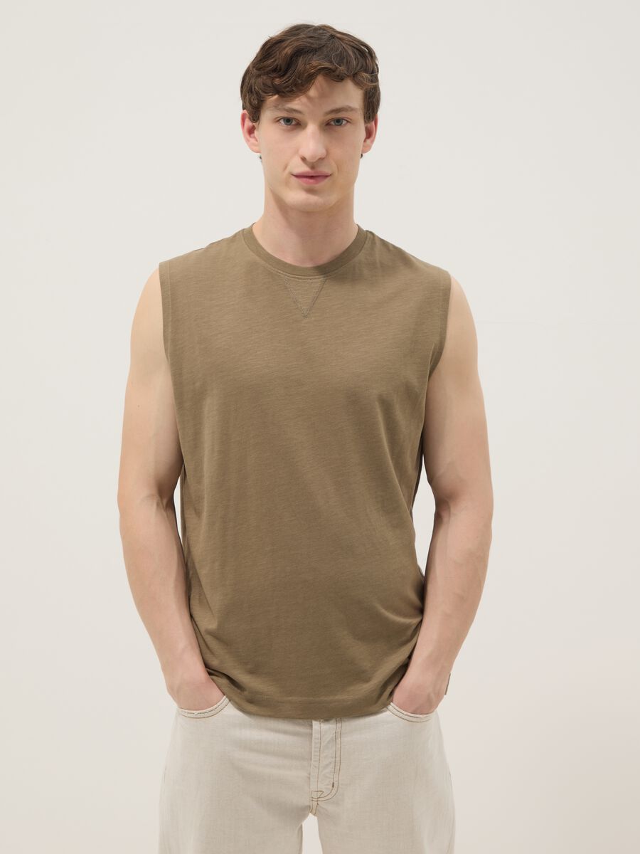 Brown pure cotton vest top_0