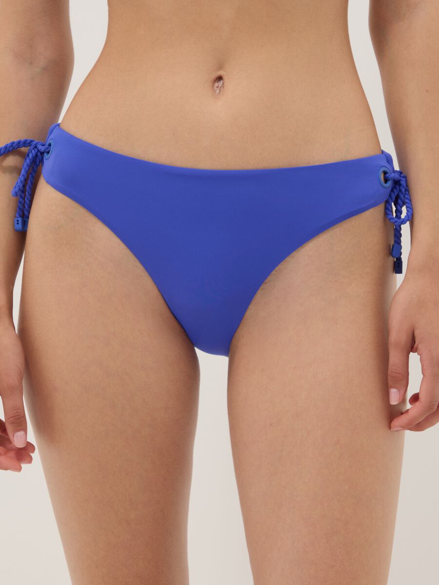 Blue stretch bikini bottoms with tie sides_1