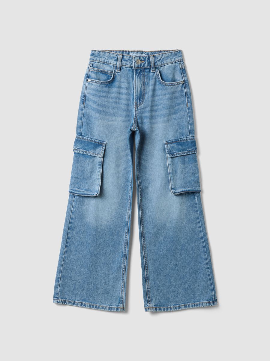Hellblaue Cargo-Jeans aus Denim aus reiner Baumwolle, Relaxed Fit f&uuml;r M&auml;dchen_0