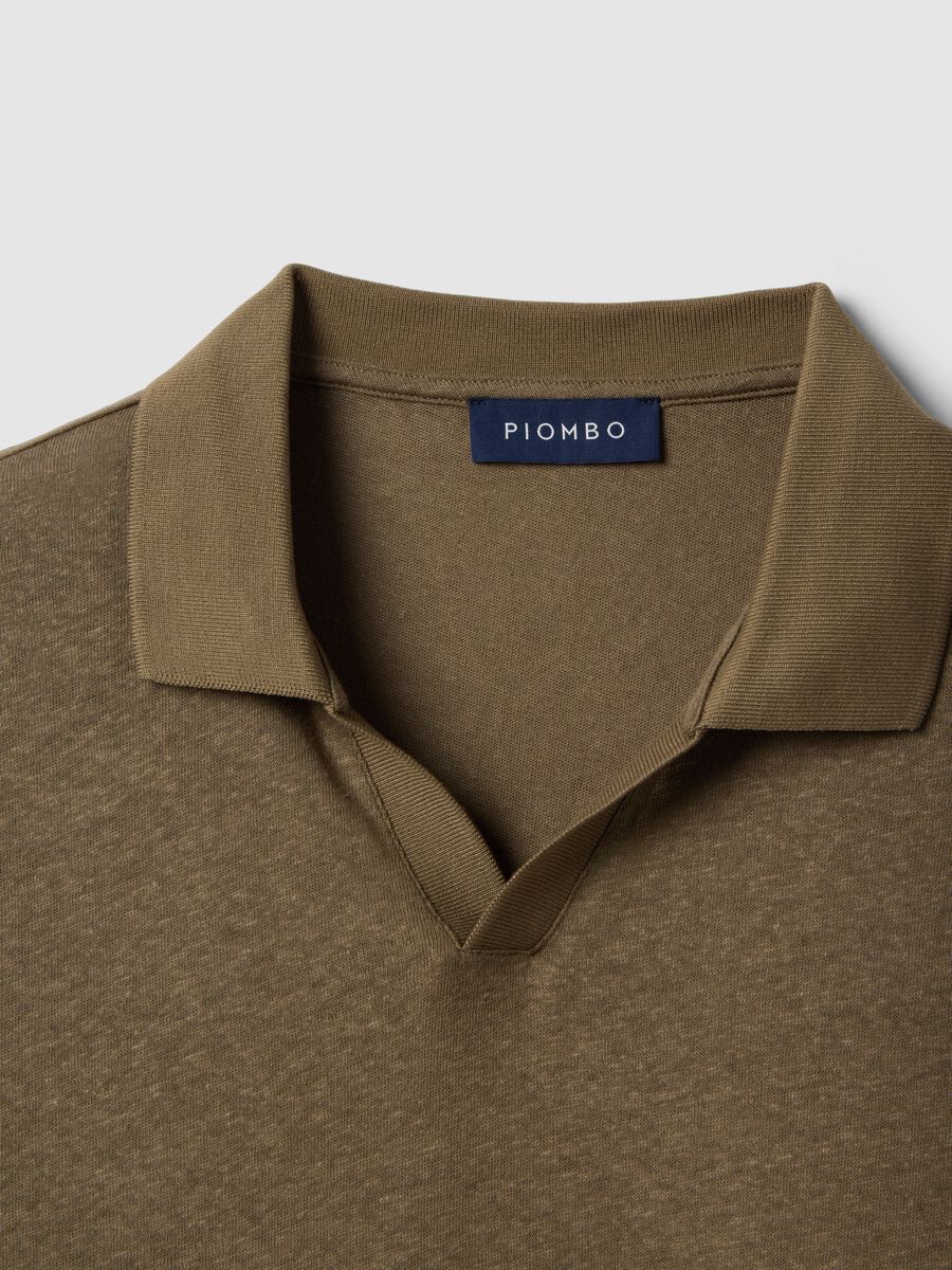 Brown regular fit linen and cotton blend polo_5