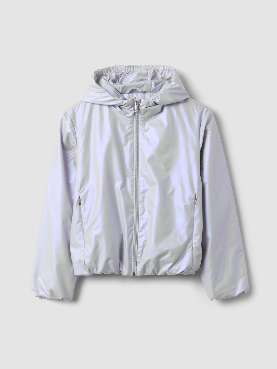 Grey hooded rain jacket with zip for girls_0