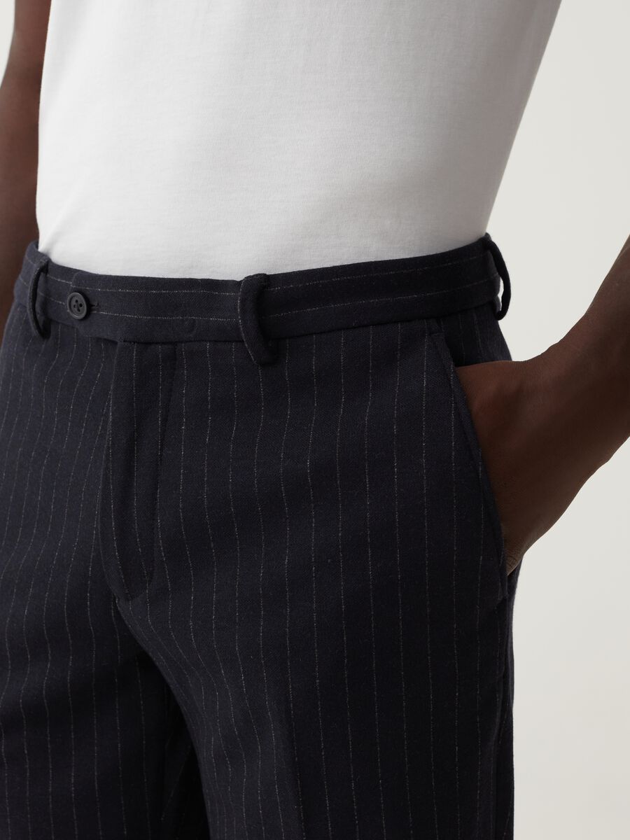 Easy-fit pinstriped navy blue trousers_3