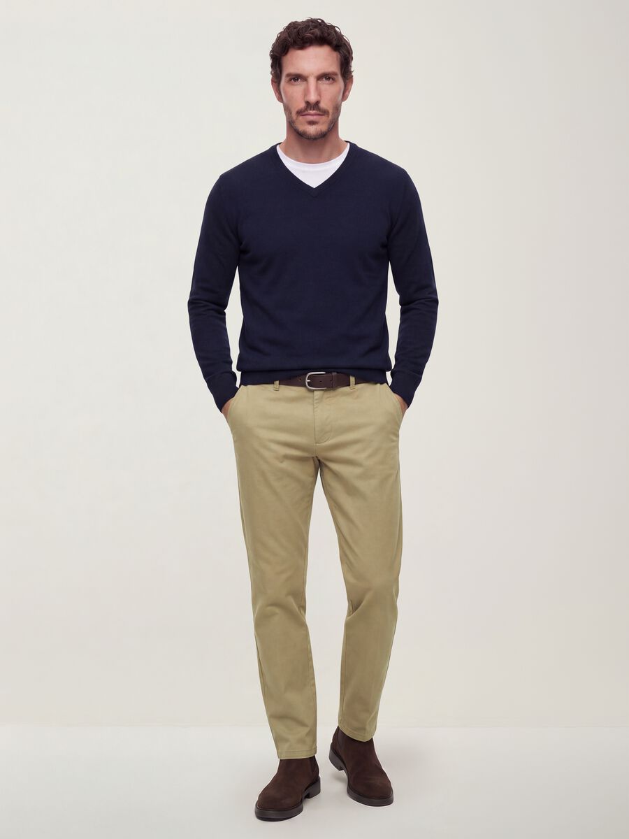 Beige slim-fit stretch cotton twill chino trousers_0