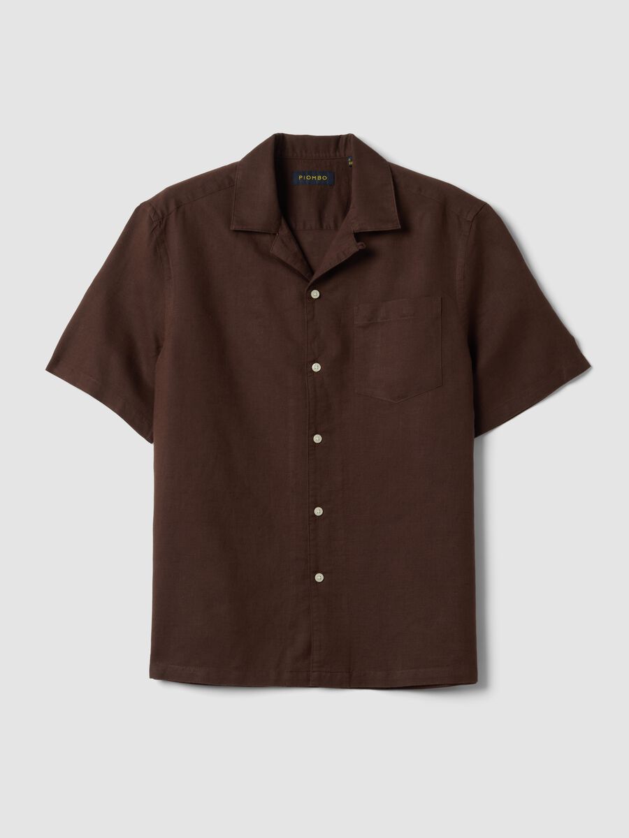 Brown linen-blend bowling-collar shirt_4