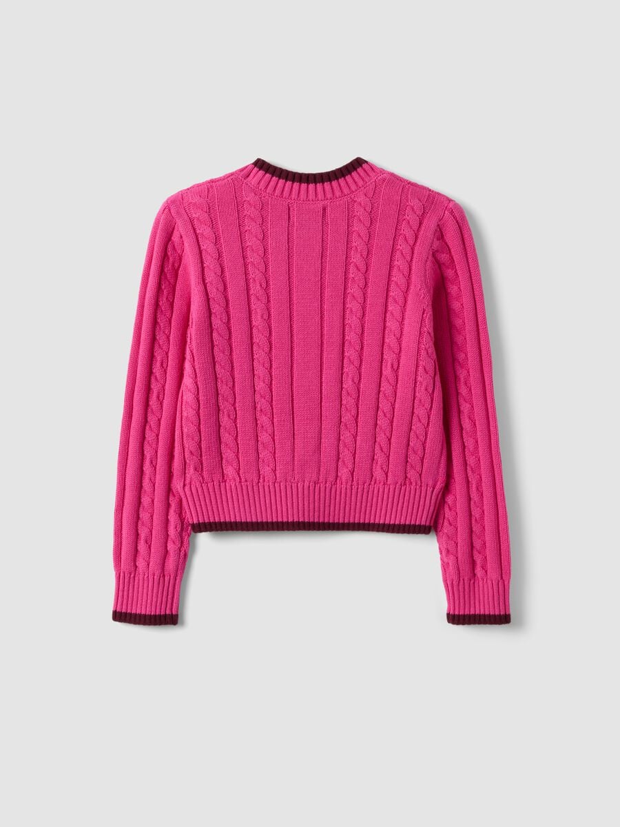 Maglia rosa in puro cotone a trecce con scollo a V per bambina_1