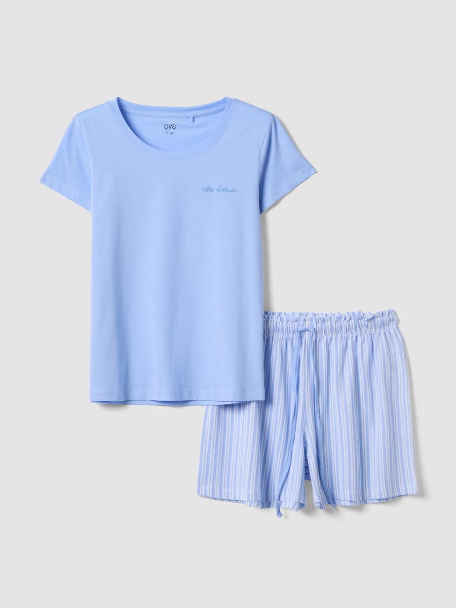 Sky blue regular fit short pyjamas in pure cotton_0
