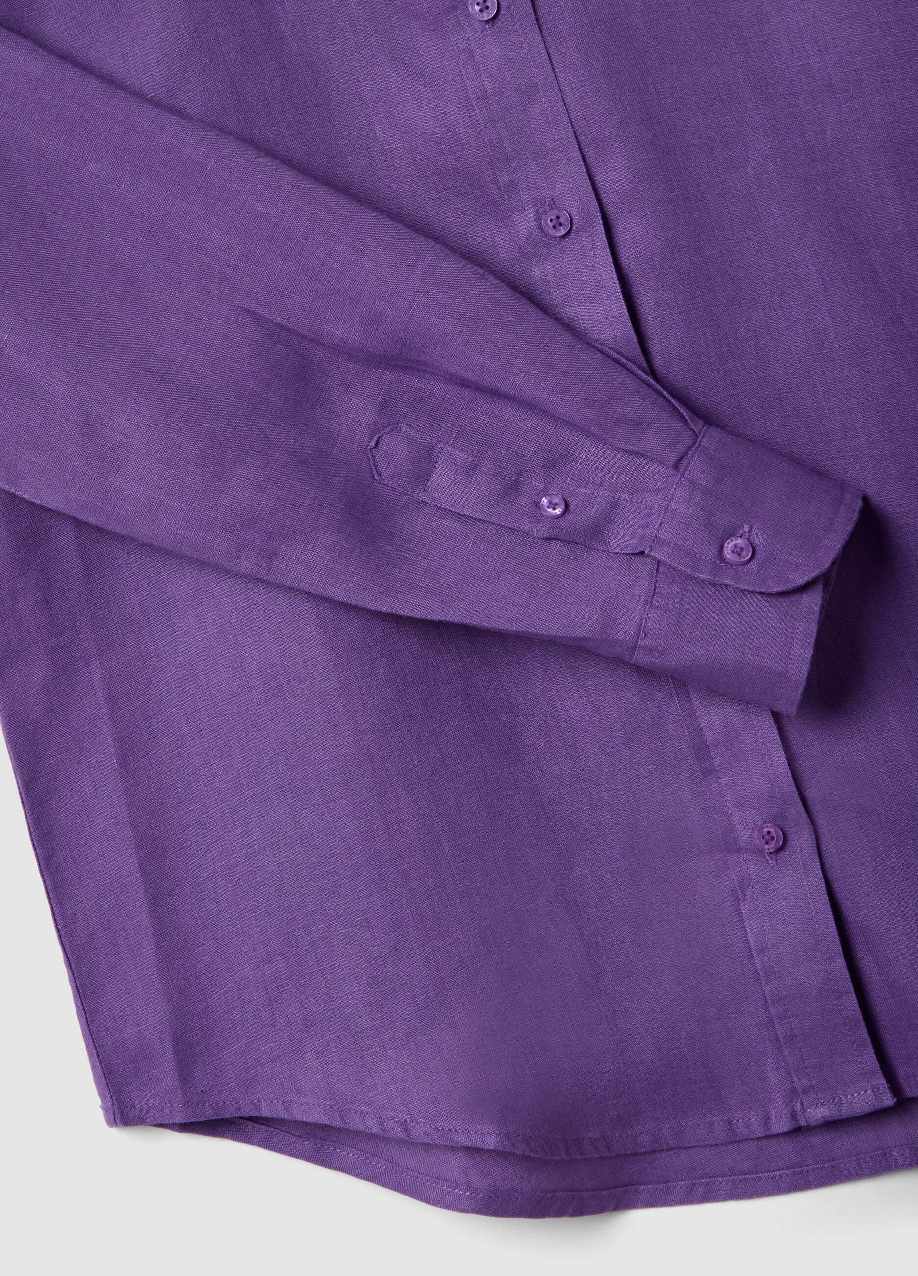 Purple pure linen regular fit shirt