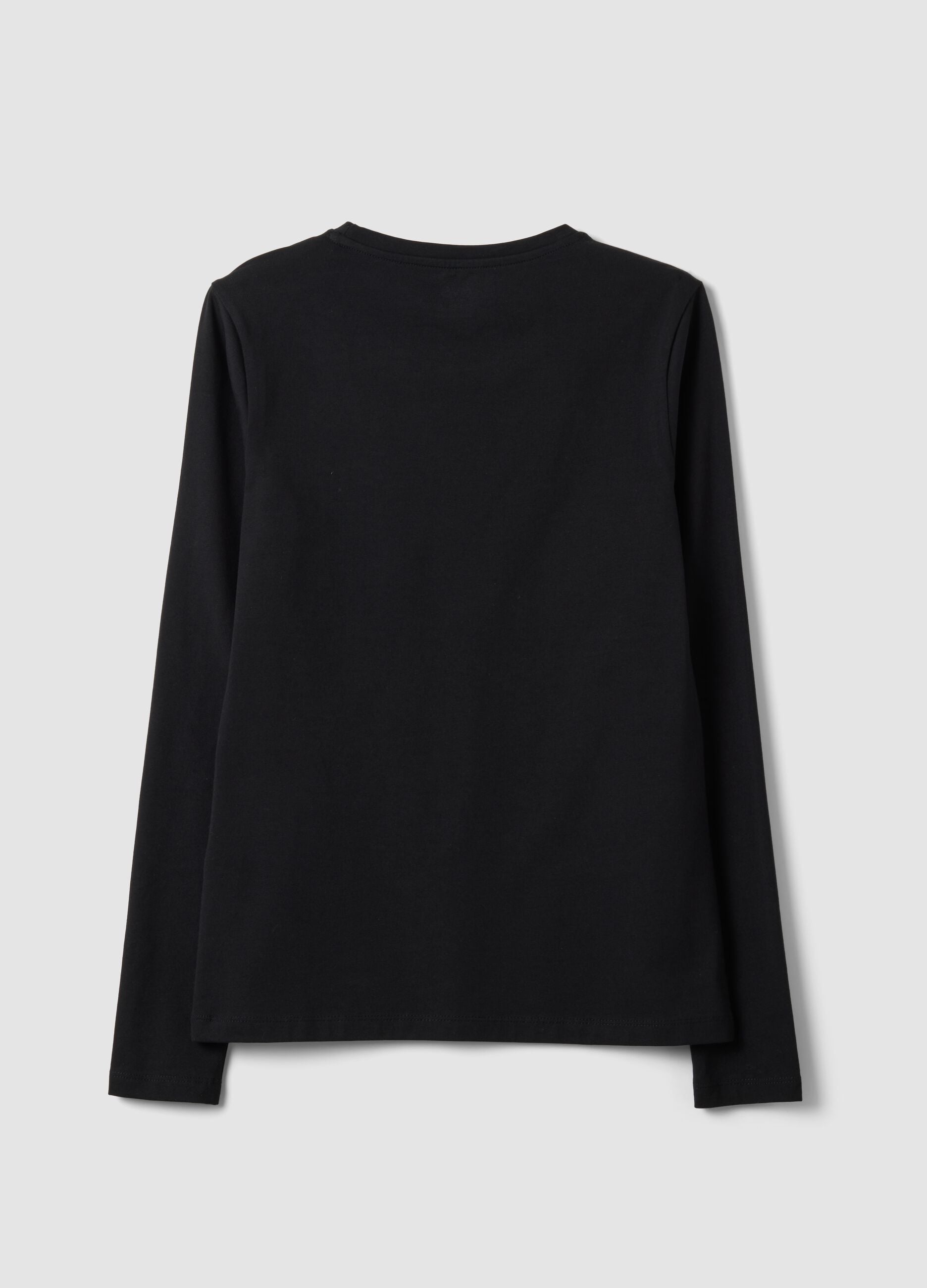 Schwarzes Shirt aus Bio-Stretch-Baumwolle mit Rundhalsausschnitt