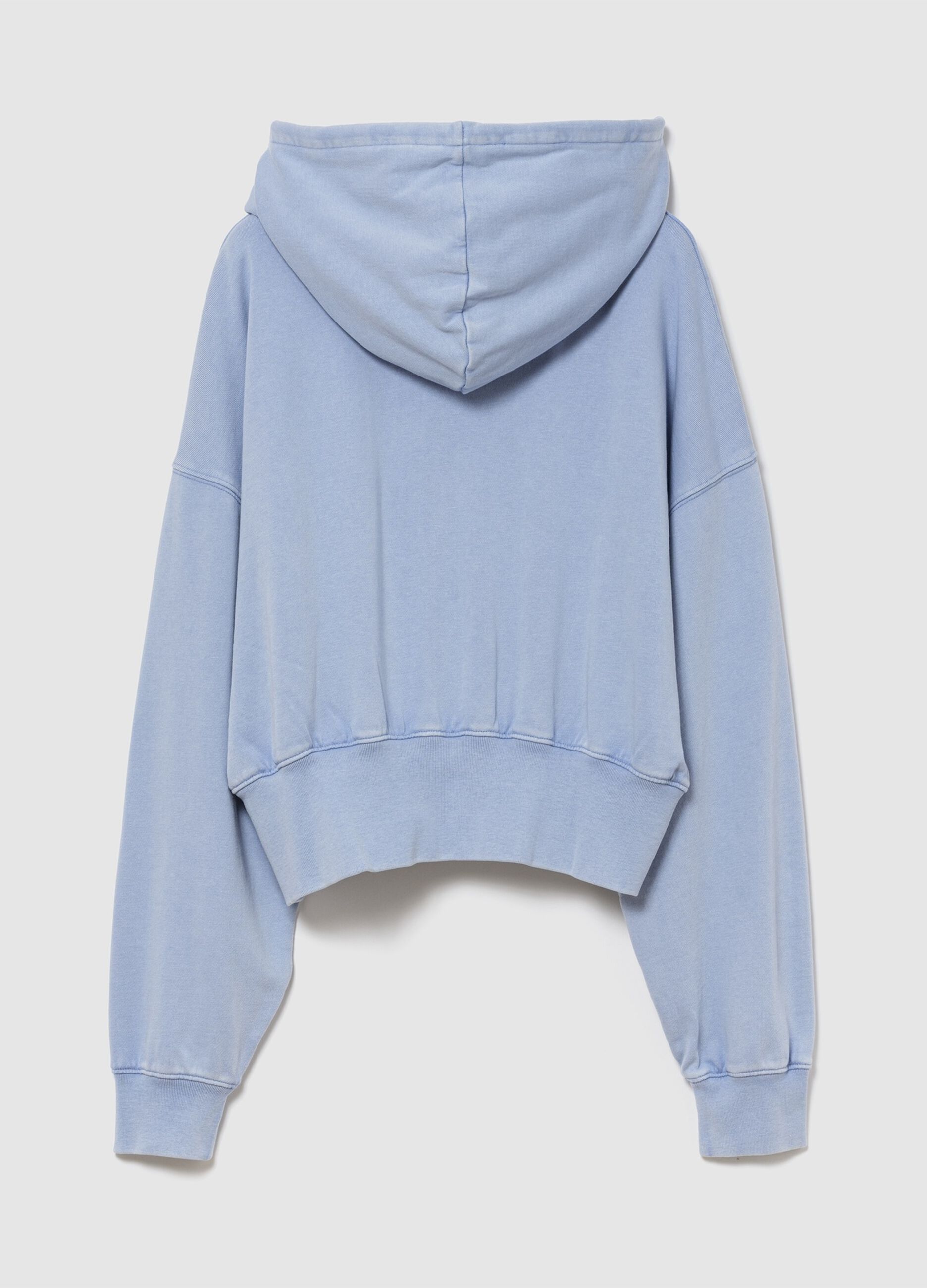 Sweatshirt com capuz e fecho completo em mistura de algod&atilde;o