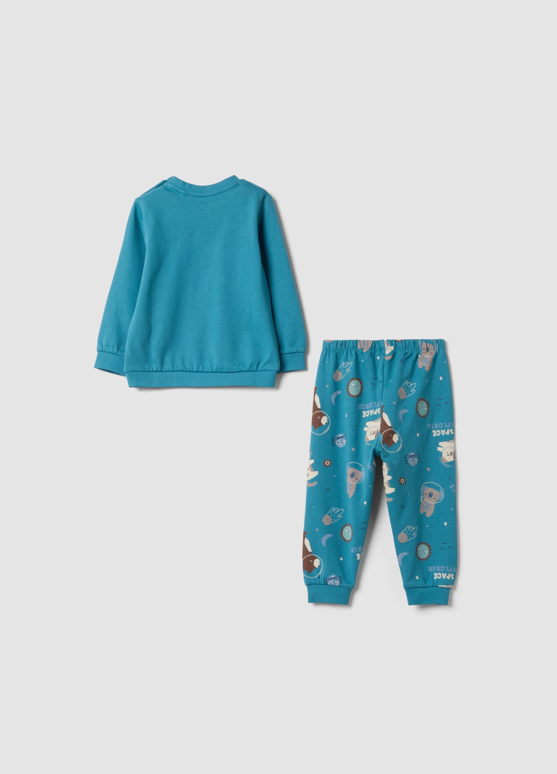 Pigiama blu avio in puro cotone organico con girocollo