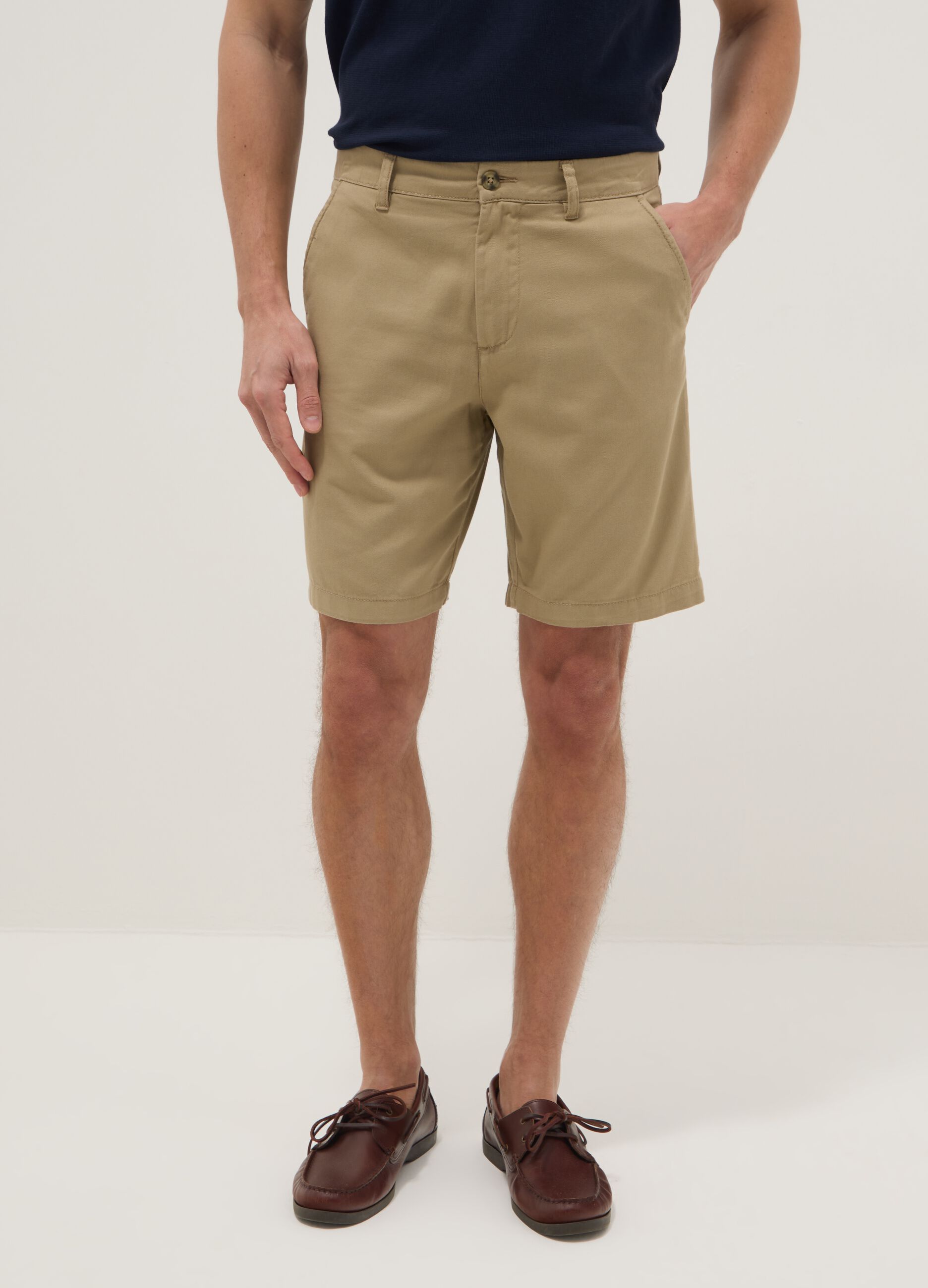Beige regular-fit pure cotton chino shorts