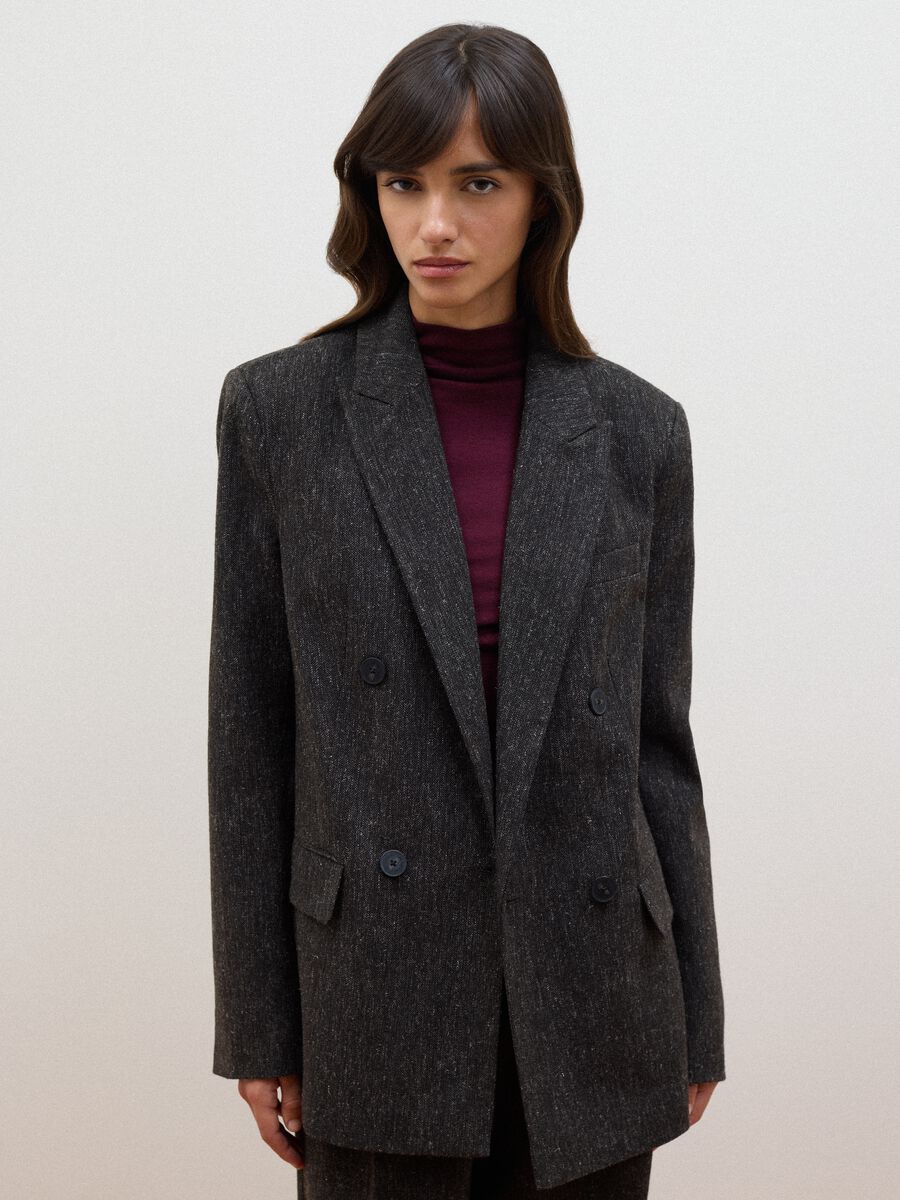 Blazer marr&oacute;n en mezcla de lana y viscosa_1