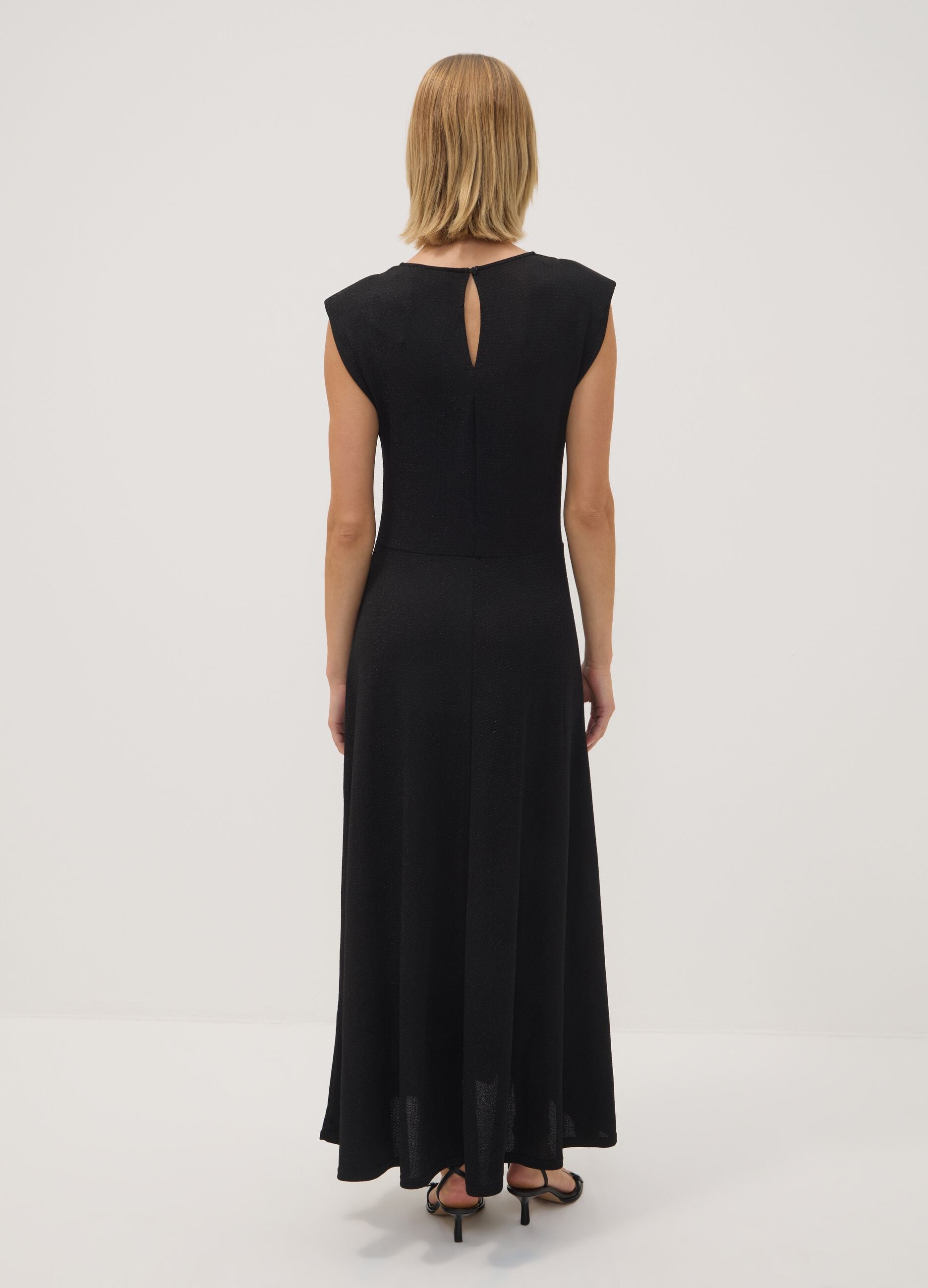 Long black stretch dress with crew neck