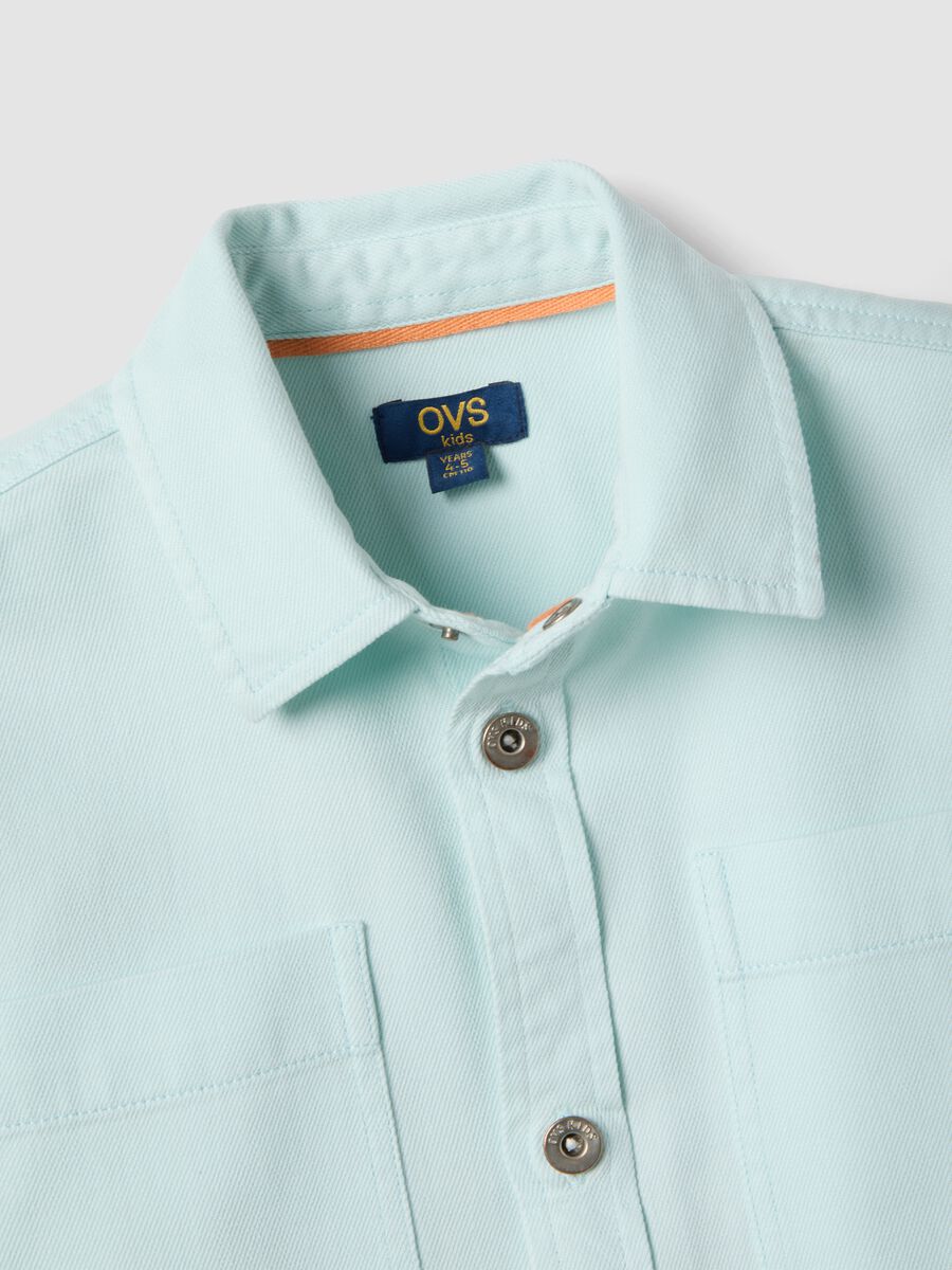 Blue cotton blend oversized fit children's shirt_2