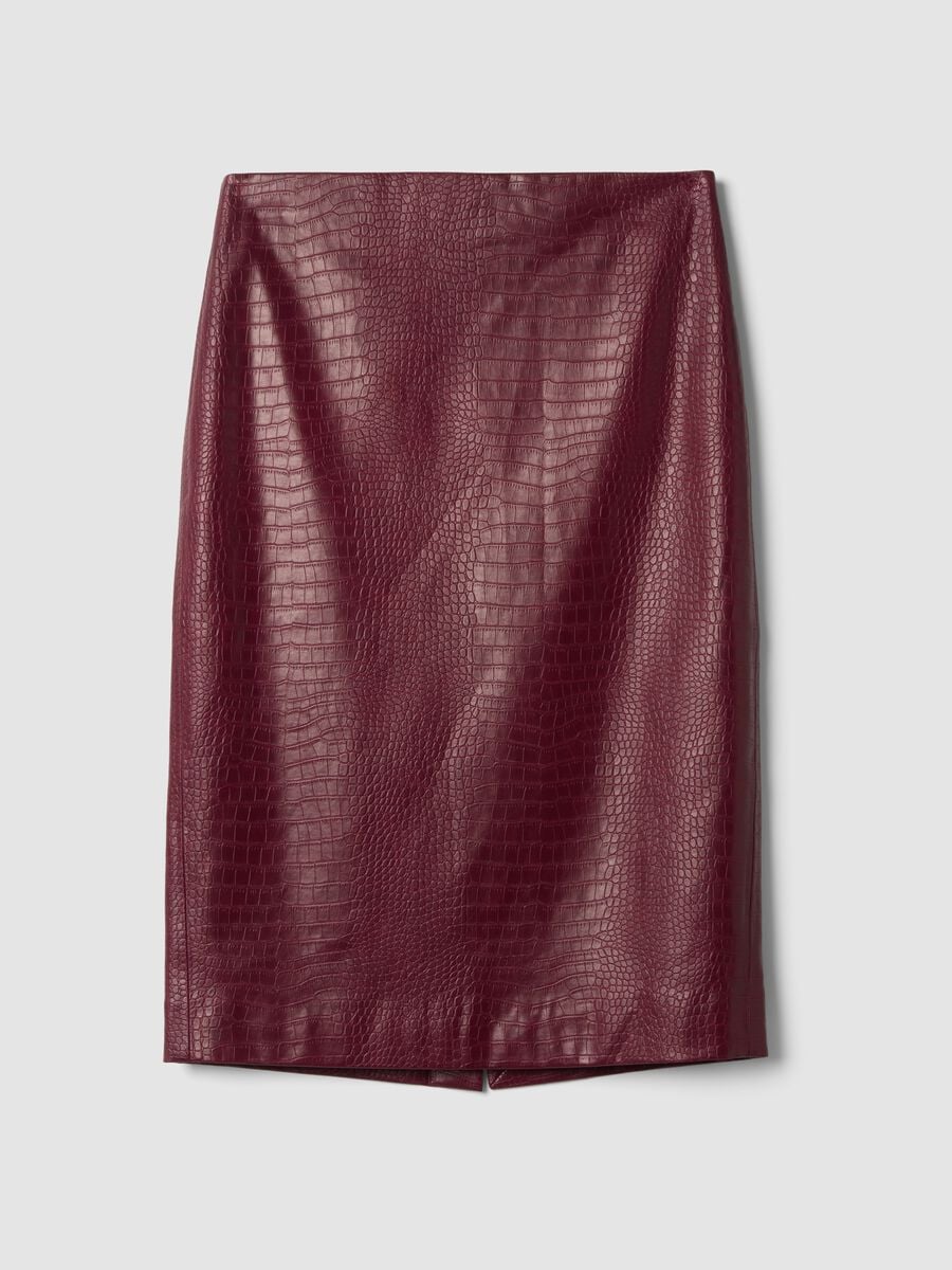 Roter Midirock aus reiner Viskose mit gepr&auml;gtem Print_4