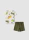 White and green pure cotton set with T-shirt and shorts_0