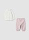 Conjunto rosa e branco em algod&atilde;o org&acirc;nico com gola cl&aacute;ssica para beb&eacute; menina_1