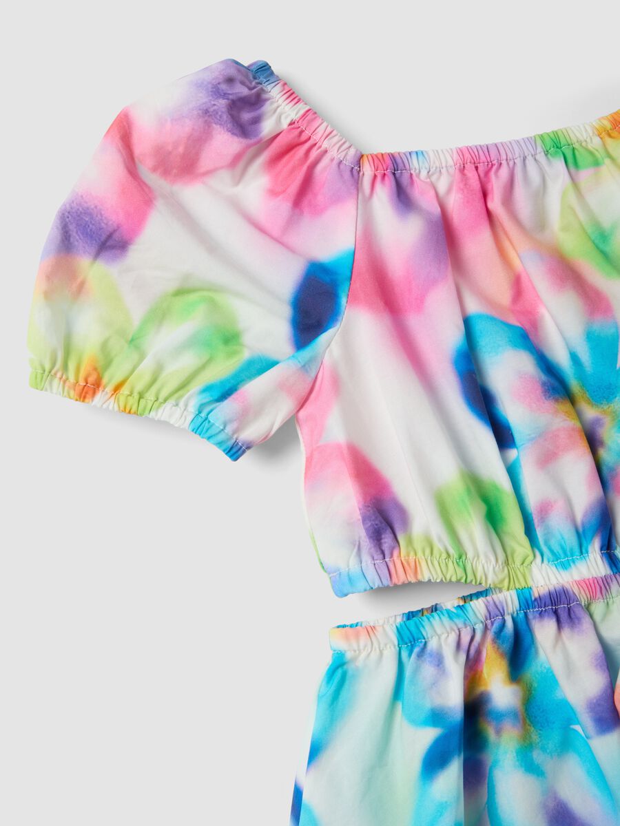 Mehrfarbiges Kleid aus reiner Baumwolle mit Blumenmuster, Regular Fit_3