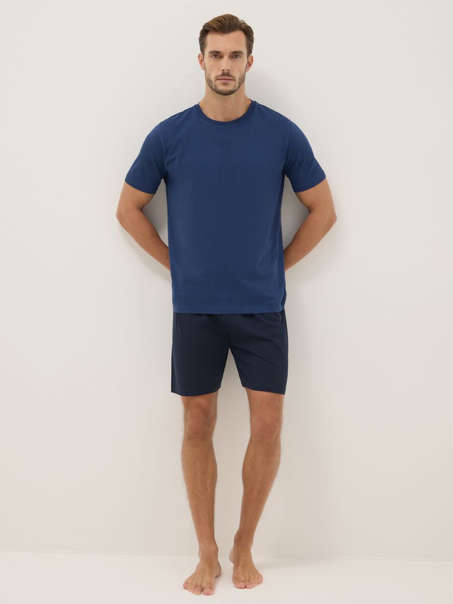 Short blue pure cotton pyjamas with regular fit_0