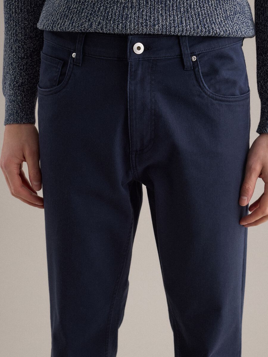 Blue Stretch Twill Trousers Regular Fit_3
