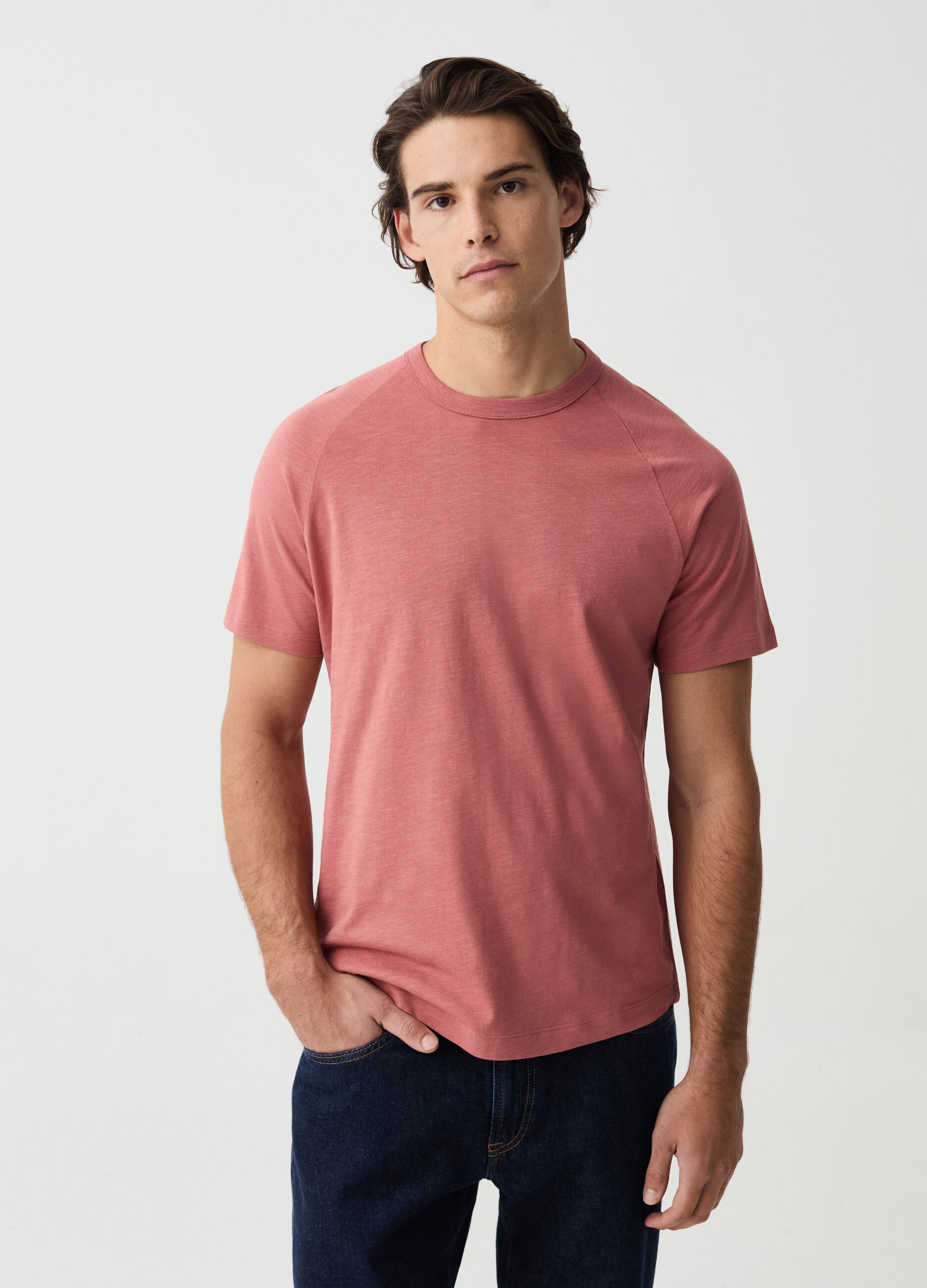 Camiseta de punto flameado con cuello redondo