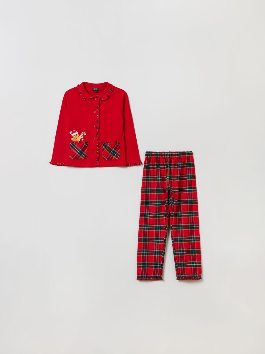 Cotton pyjamas with tartan pattern and embroidery_0