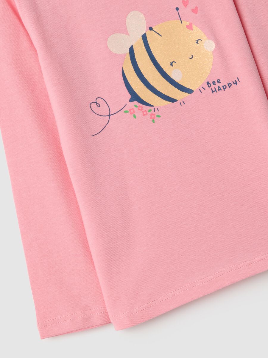 Girls' pink long-sleeve pure cotton top with regular fit and bee design_2