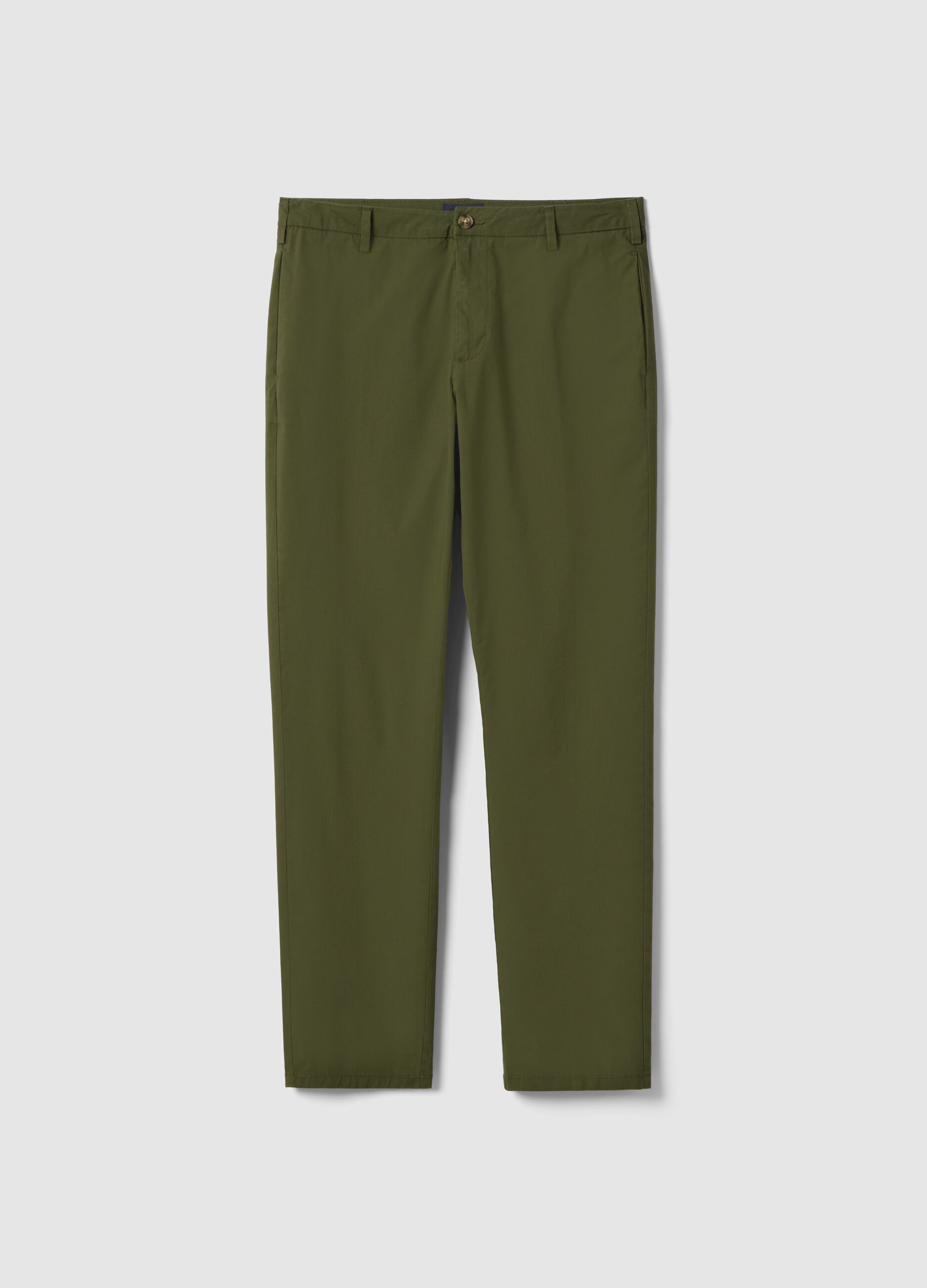 Regular fit green stretch cotton chino trousers