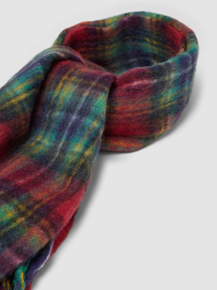 Multicolour checked wool-blend scarf_1