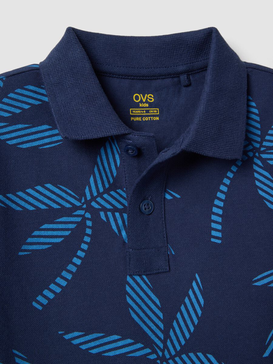 Boys&rsquo; blue pure cotton polo shirt, regular fit, with floral print_2