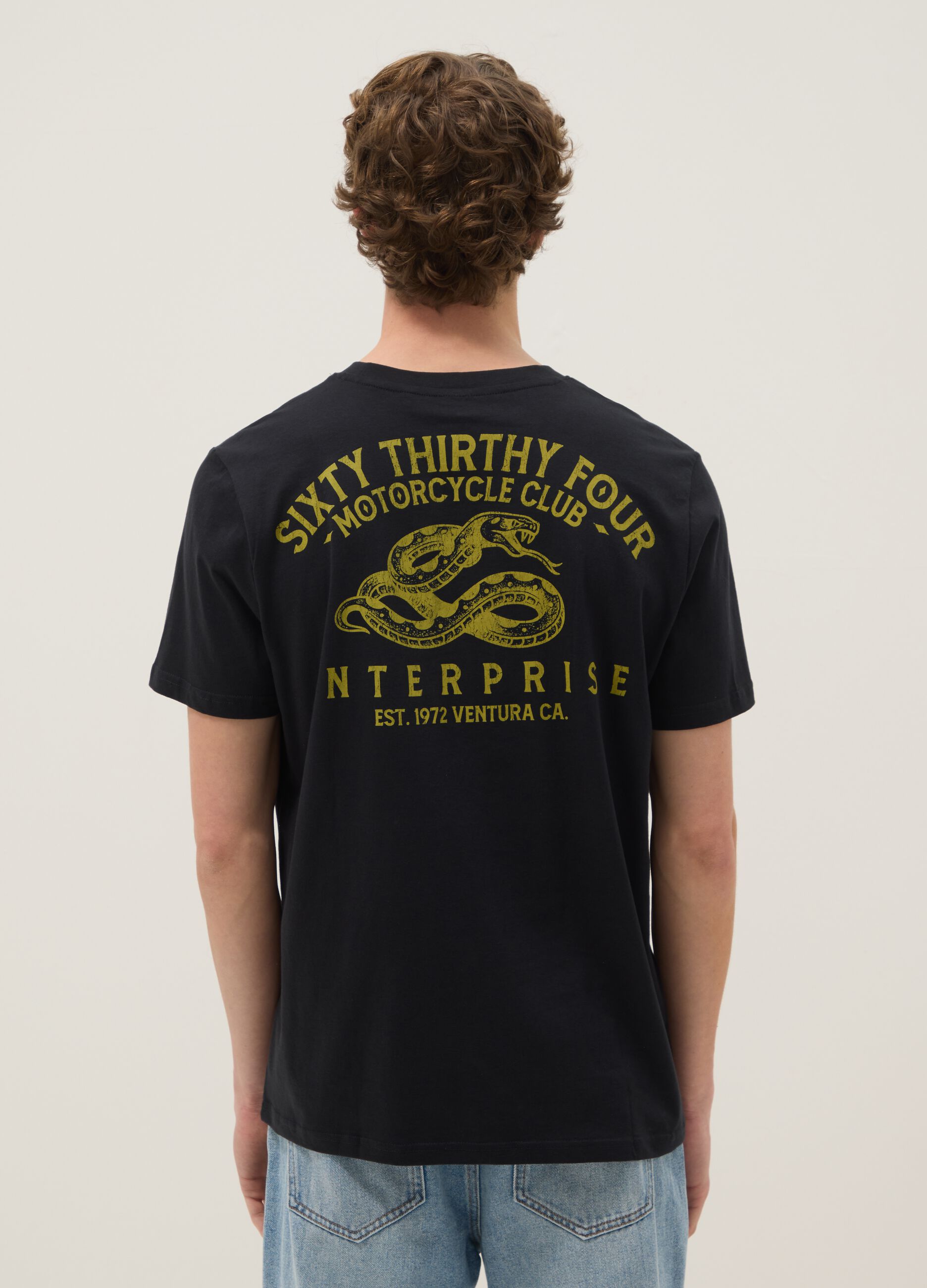 Schwarzes T-Shirt mit Print aus reiner Baumwolle, Regular Fit