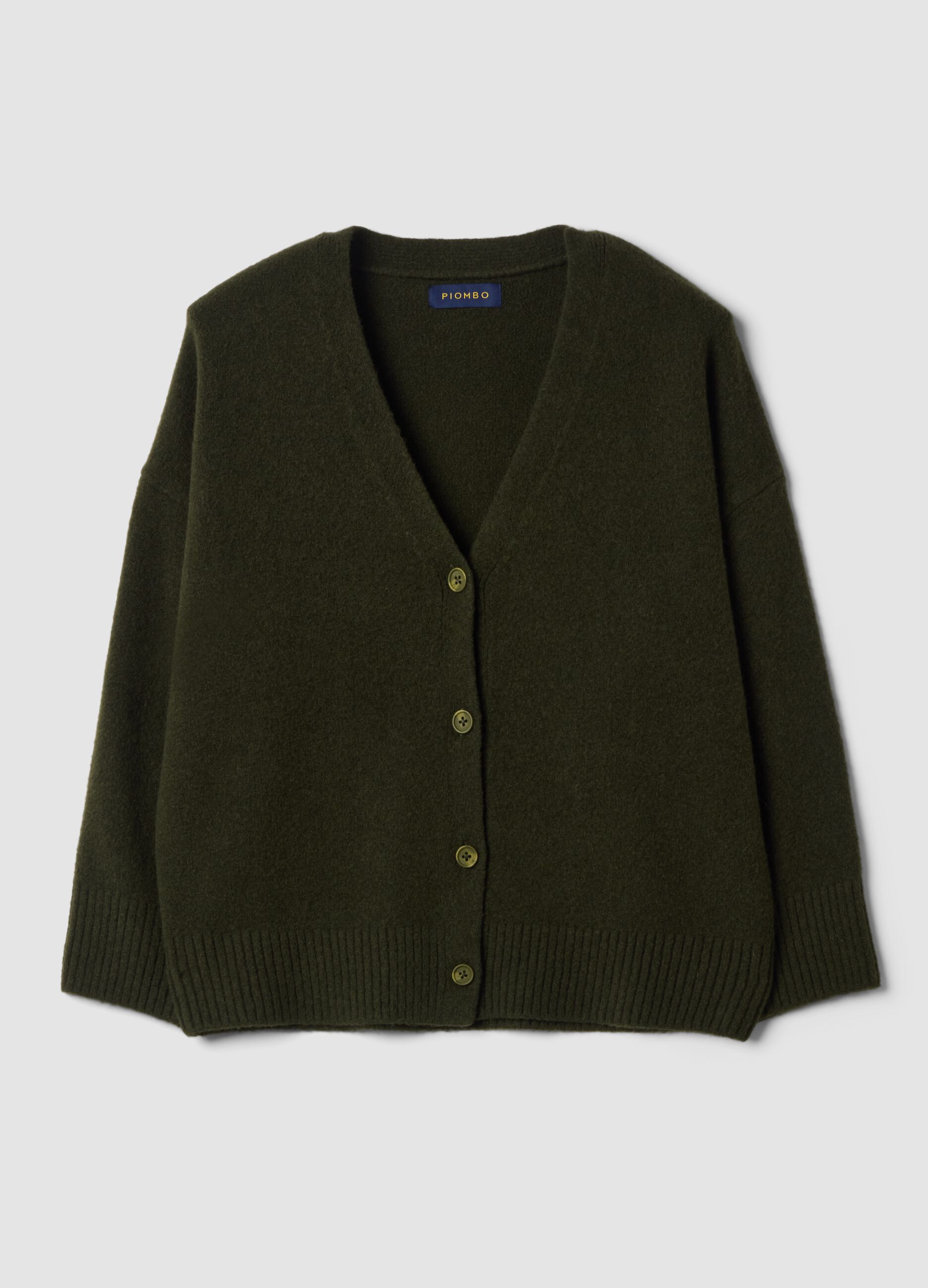 Cardigan verde in lana elasticizzata Scollo profondo a V