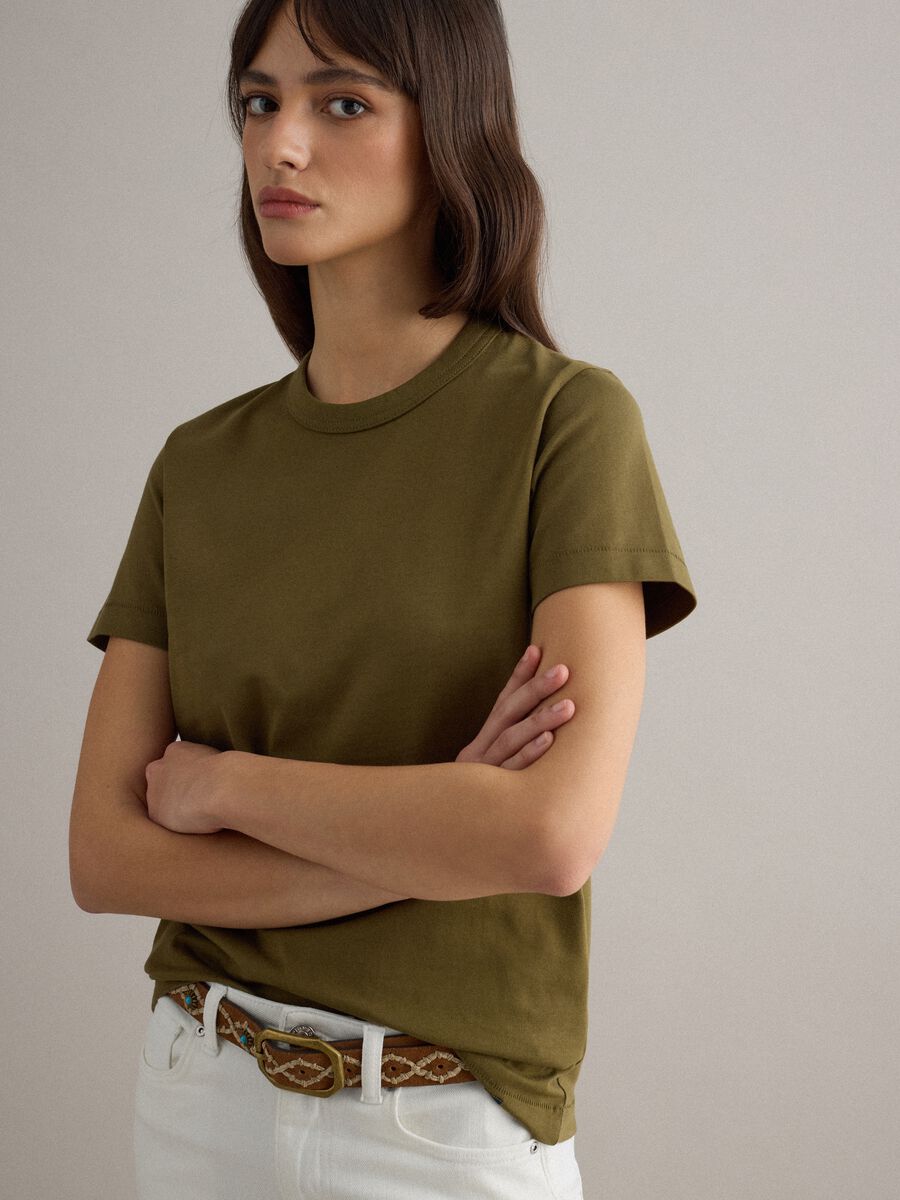 Gr&uuml;nes T-Shirt aus reiner Baumwolle mit Rundhalsausschnitt, Regular Fit_0