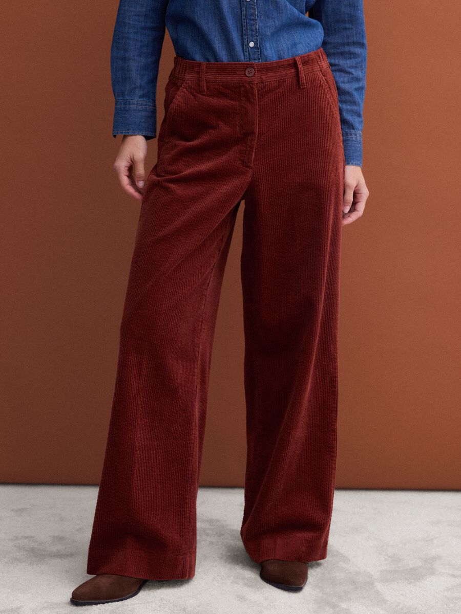 Orangefarbene Rippstrick-Hose aus reiner Baumwolle im Regular Fit_1