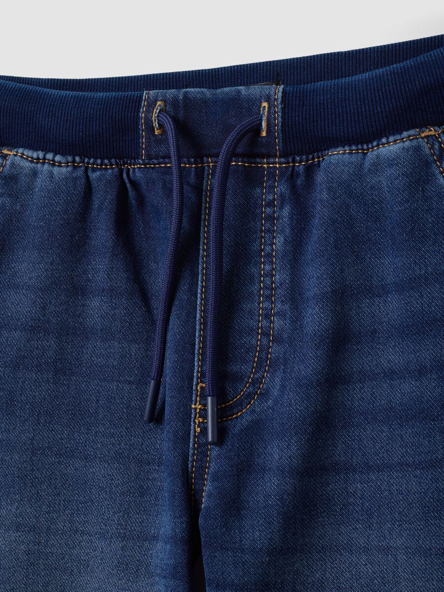 Blue stretch cotton denim joggers with elasticated waist for boys_2
