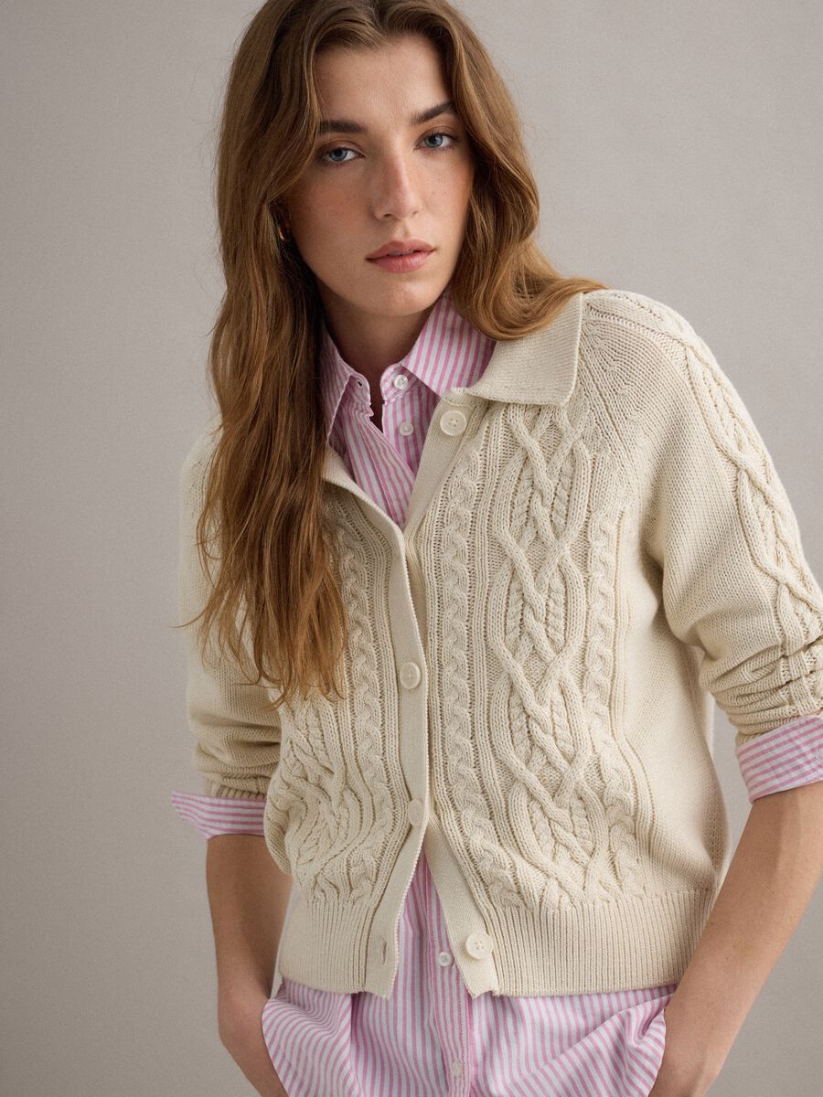 Beige pure cotton regular fit cardigan_0