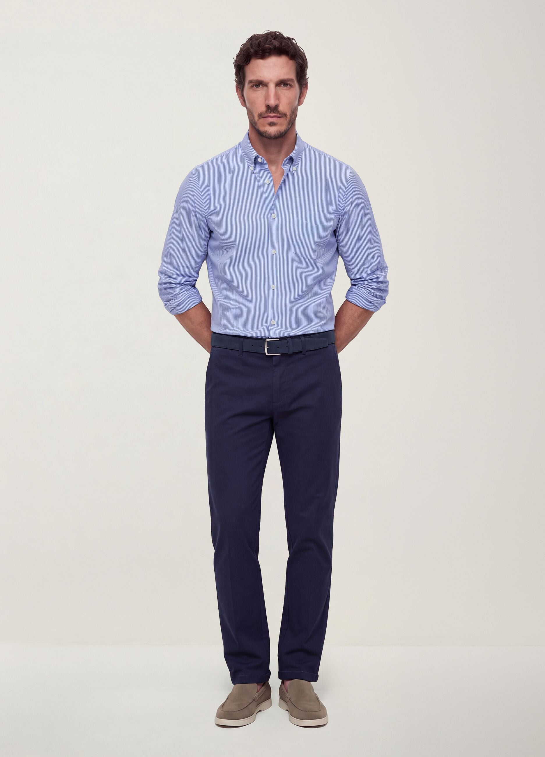Blue regular tapered-fit stretch cotton twill chino trousers