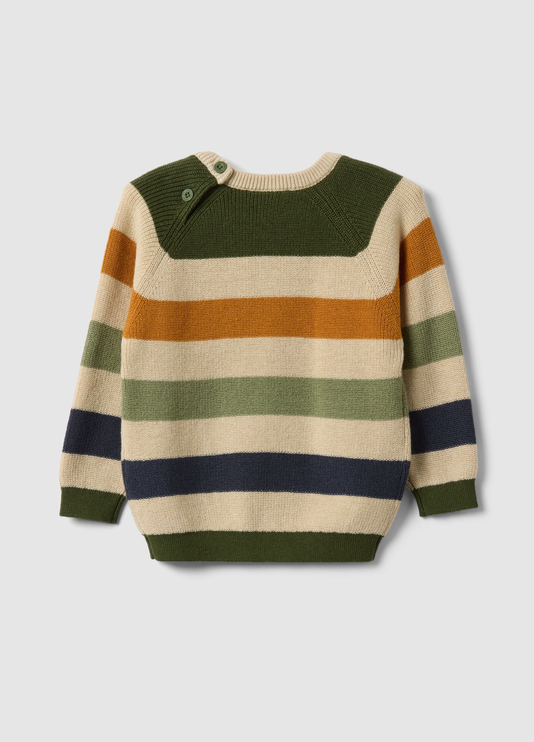 Boys&rsquo; multicolour striped cotton-blend jumper with buttons, regular fit