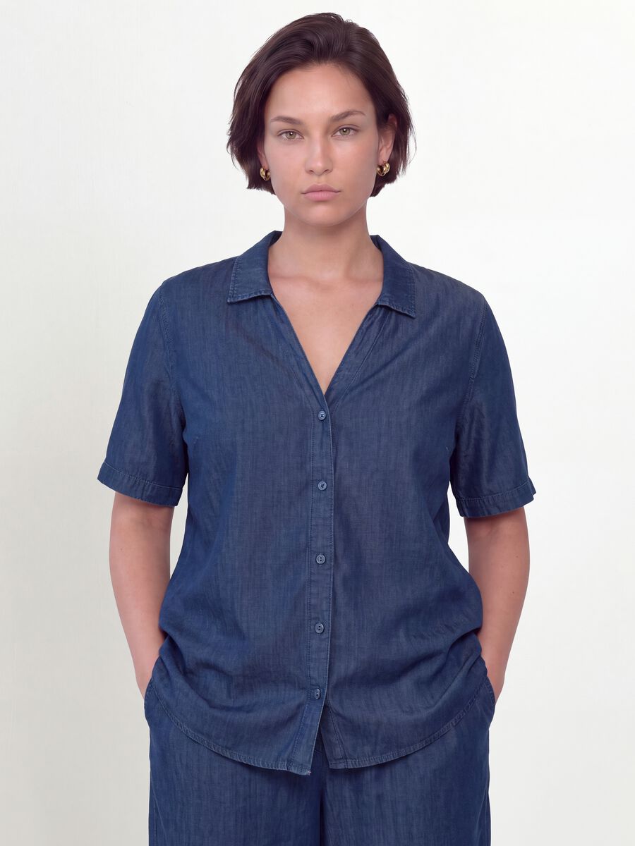 Blue pure lyocell short-sleeve shirt, regular fit_0