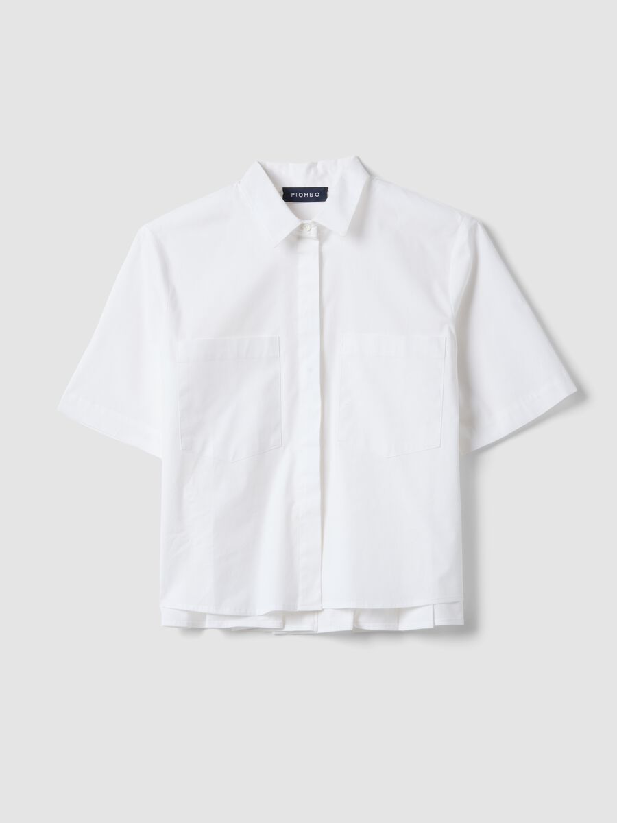 White stretch cotton oversized fit shirt with small pockets_4