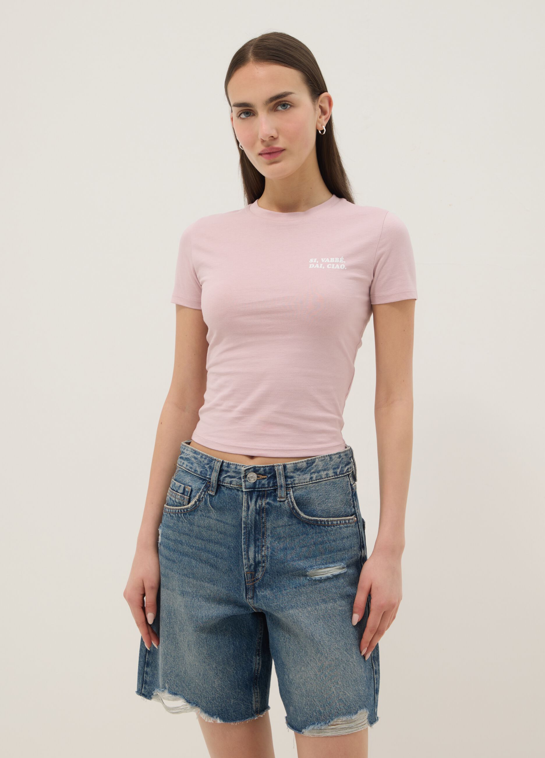 Slim Fit rosa T-Shirt aus reiner Baumwolle mit Schriftzug