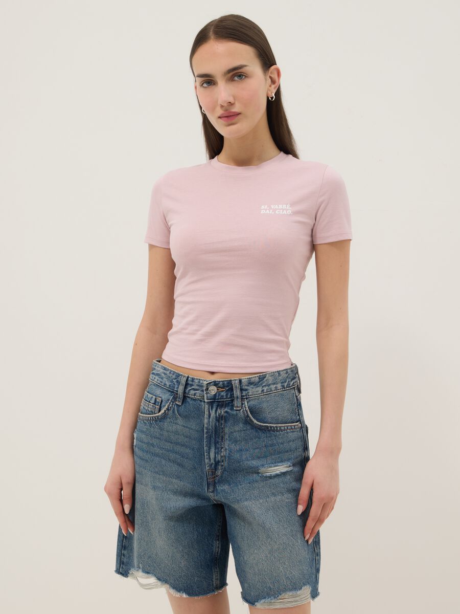 Slim Fit rosa T-Shirt aus reiner Baumwolle mit Schriftzug_1