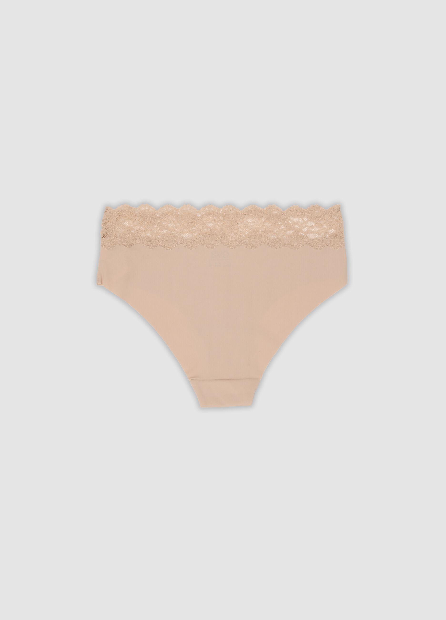 Beige stretch microfibre briefs with lace