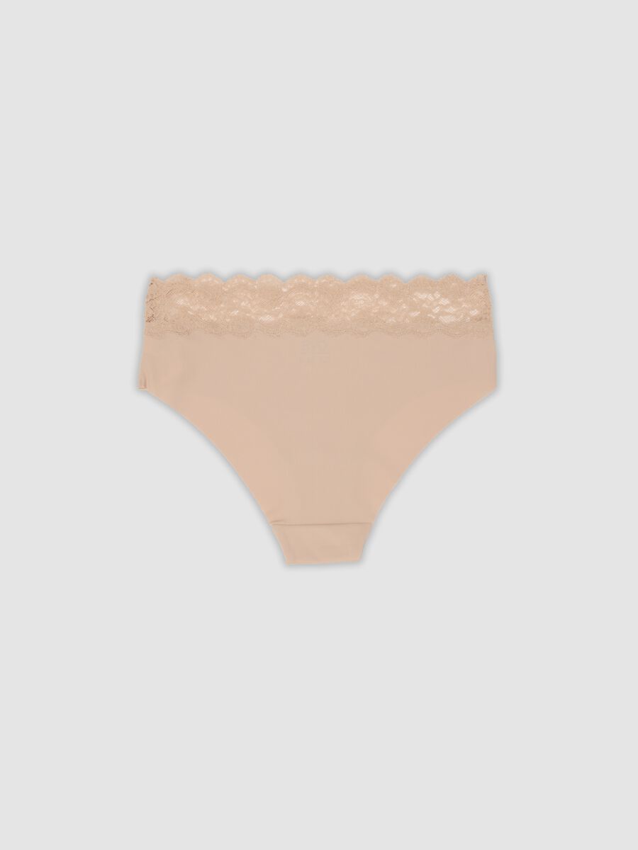 Beige stretch microfibre briefs with lace_1